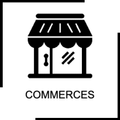 Ce bouton avec le logo représentant une boutique et contenant le mot commerces, renvoie vers la page des annuaires des professionnels de ce site