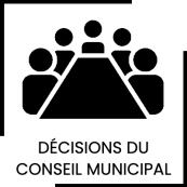 Ce bouton avec le logo de personnes autour d'une table et contenant les mots décisions du conseil municipal, renvoie vers la page délibération de ce site